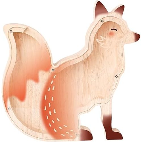 Wooden Fox Piggy Bank for Kids, Adorable Fox Piggy Bank with Acrylic Panels, Unbreakable Toddler Money Bank for Girls Boys, Cute Kids Coin Bank, Birthday Gifts for Girls Boys, Home Decor
