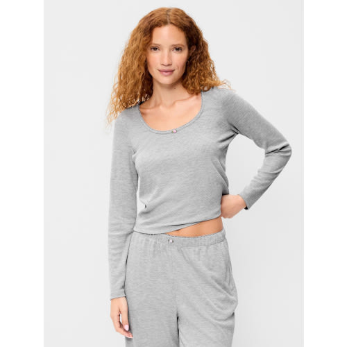Waffle-Textured Long-Sleeve Pajama Top
