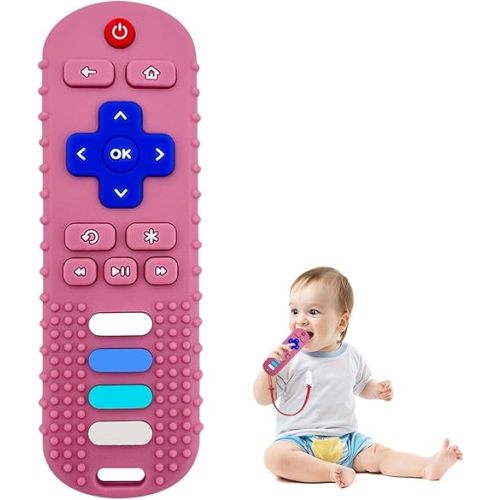 Baby Teething Toys, Food Grade Silicone Teethers for Babies 3 6 12 18 Months, Fake TV Remote Control Shaped Teether Toys, Infant Chew Toys for Boys and Girls, Freezer BPA Free
