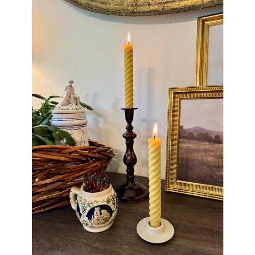 Pair of Twist Beeswax Taper Candles - Hand Poured Texas Beeswax, Cotton Wick