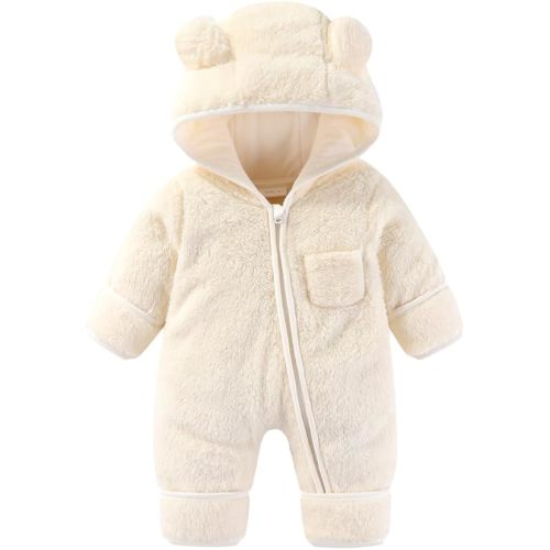 XIFAMNIY Newborn Baby Winter Snowsuit - Bear Outfit Fleece Warm Jumpsuit Romper Hooded Clothes for Infant Girls Boys