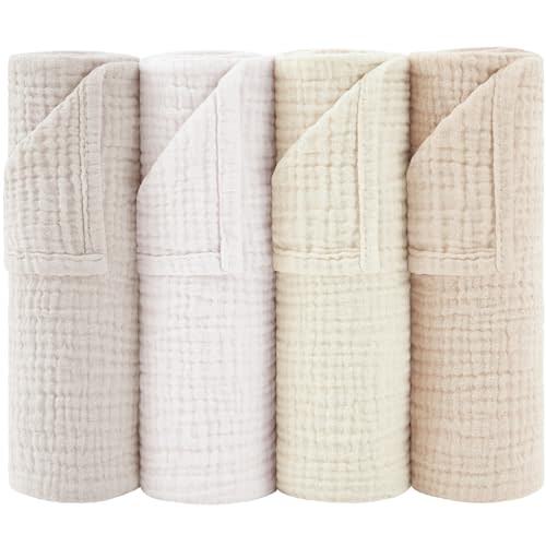 Susurration Muslin Burp Cloths 24x24 Inches Ultra Soft 100% Cotton, 4 or 7 Pack Baby Washcloths for Newborn, Absorbent Burp Rags & Swaddle Blankets