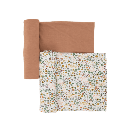 Stretch Knit Swaddle Blanket 2 Pack - Pressed Petals