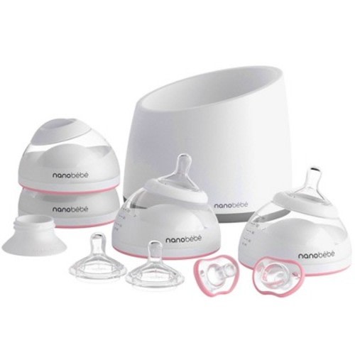 nanobebe Baby Bottle Starter Set with Warmer & Pacifier - Pink