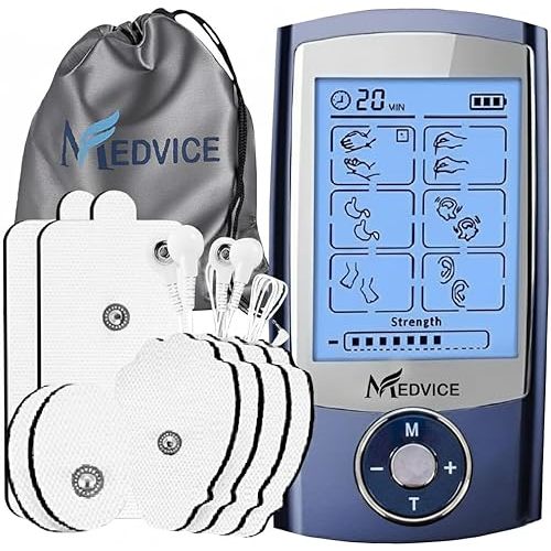 MEDVICE Dual Channel Rechargeable Tens Unit Muscle Stimulator - 2nd Gen 16 Modes & 8 Upgraded Pads for Natural Pain Relief & Management - FDA Cleared Electric Pulse Impulse Mini Massager Machine