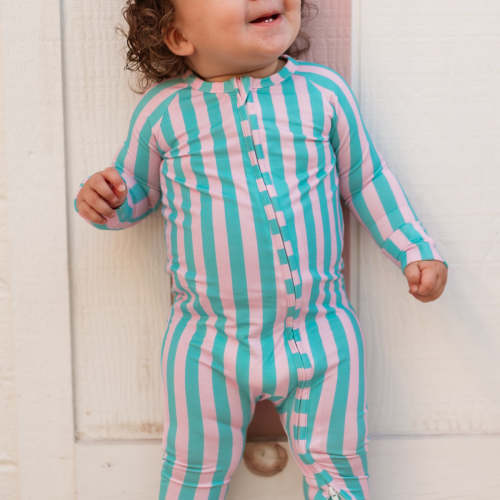 Infant Romper in Cotton Candy Stripes