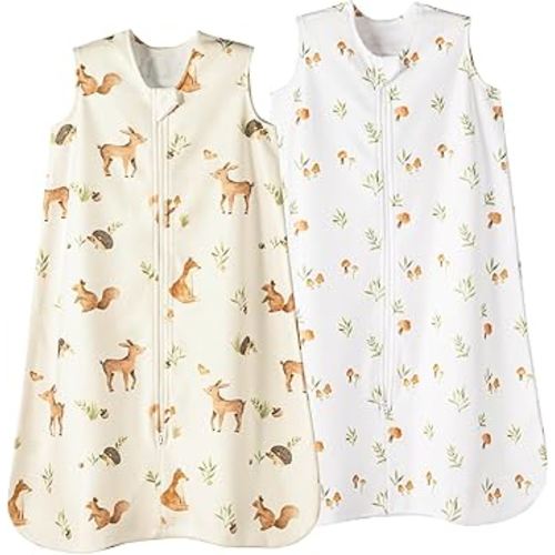 david's kids Micro Fleece Baby Sleep Sack 0-6 Months, Warm Baby Wearable Blankets with 2-Way Zipper, 2 Pack Sleeping Bags for Infant Newborn Boys Girls Neutral, Small Size, Forest/Woodland Animals