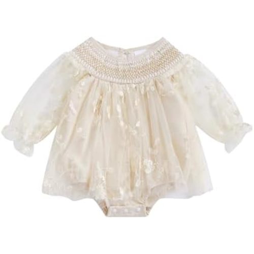 Baby Girls Tulle Tutu Dress Party Holiday Princess Dresses Infant Toddler Embroidery Flower Fairy Romper Dress