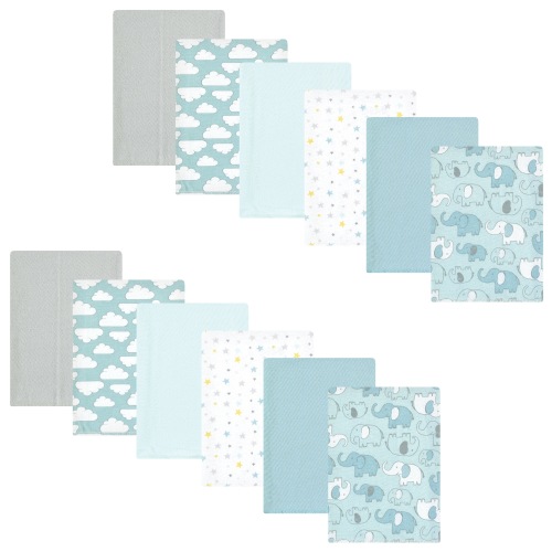 Hudson Baby Infant Boy Cotton Flannel Burp Cloths Bundle, Boy New Elephant, One Size - Boy New Elephant - One Size