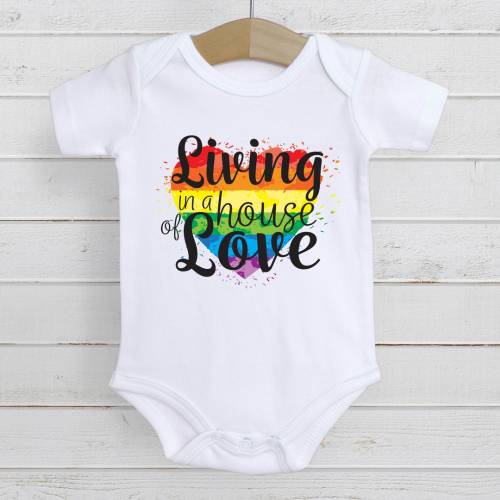 LGBTQ 'Living in the house of Love' Rainbow Pride Baby Bodysuit, Two Gay Parents, Lesbian Mom Gift, Same Sex Parent, Lesbian Pride Family