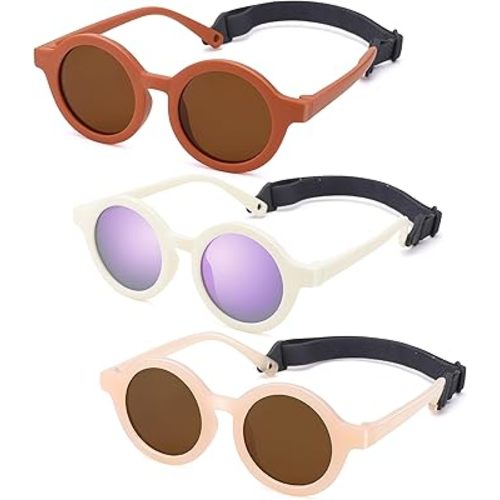 NULOOQ Bendable Polarized Baby Sunglasses with Strap Round Flexible for Infant Newborn & Toddler Age 0-24 Months