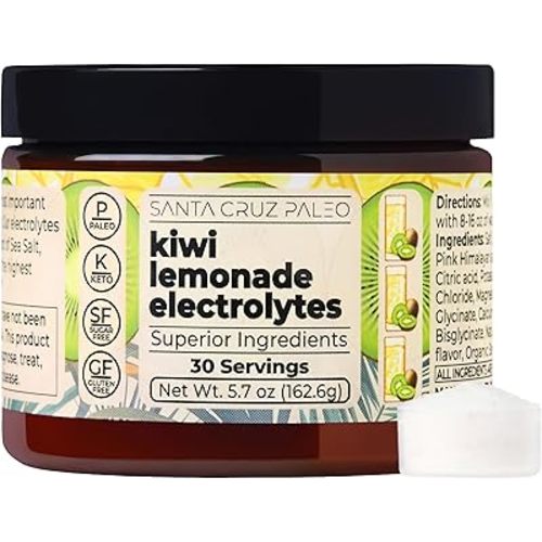 Santa Cruz Paleo | Electrolyte Powder - Kiwi Lemonade Flavor | Sugar Free Hydration Drink Mix with Himalayan Pink Salt, Sea Salt, Magnesium, Potassium, Stevia, 30 Servings