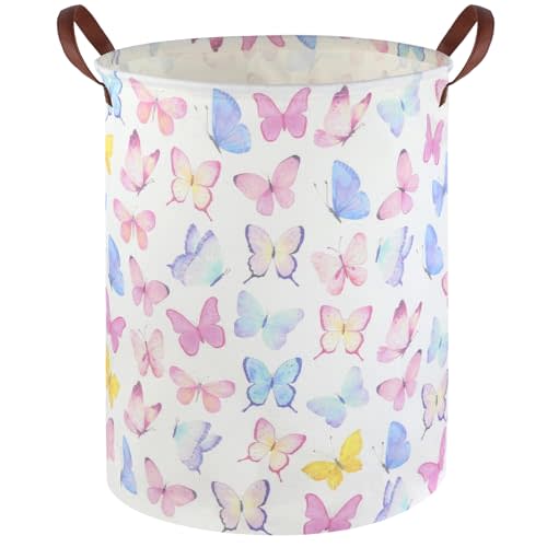 FXOCSHE Butterfly Laundry Basket Girls Hamper,Baby Nursery Clothes Hamper,Foldable Waterproof Large Storage Baskets for Girls Bedroom,Butterfly Room Decor,Gift Baskets(Colorful butterfly)