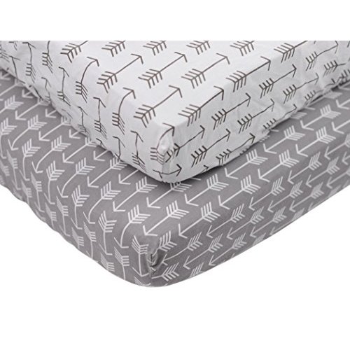 Niceful Jersey Cotton Crib Sheet Fitted Cotton 2 Pack Set White Grey Arrow Print - Standard Crib Mattress Size - Toddler, Kids Bedding - Tribal Nursery Decor - Ideal for Infant Boys Or Girls?