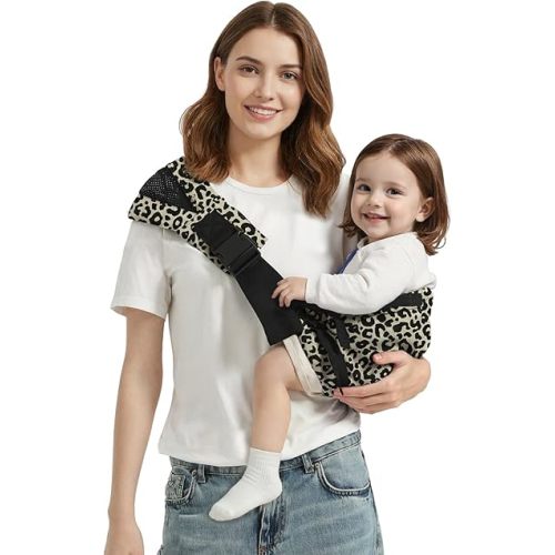 Baby Sling Carrier Newborn to Toddler, Adjustable Toddler Carrier Sling Baby Carrier Toddlers Sling Carriers Hip Carriers for 8-40lbs, Beige Leopard Print