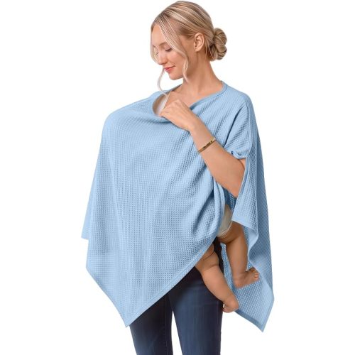 Women Nursing Cover for Breastfeeding Nursing Poncho Light Blue