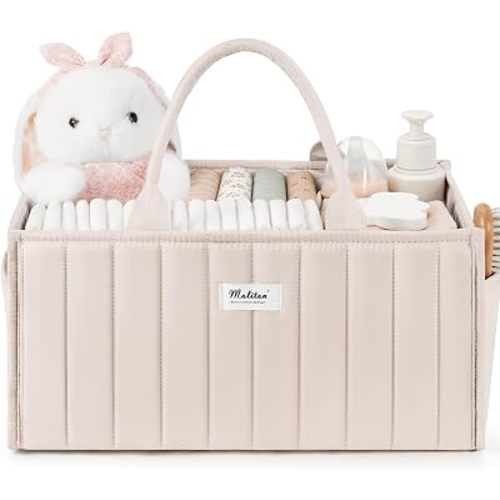 Maliton Baby Diaper Caddy Organizer with 2 Side Pockets, Portable, Beige