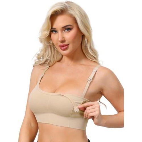 INSPIRE CHIC Nursing Bras for Women Wireless U Neck Maternity Full Coverage Breastfeeding Adjustable Straps Bralettes Medium Apricot