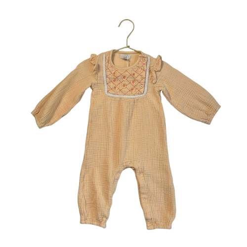 Peek Peach & Pink Diamond Crinkle Gauze One Piece - Size 12-18 Months