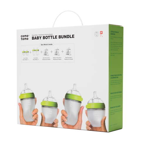 Comotomo Safe Infant Vented BPA-Free Baby Bottle Bundle, Green, 7 Piece Set