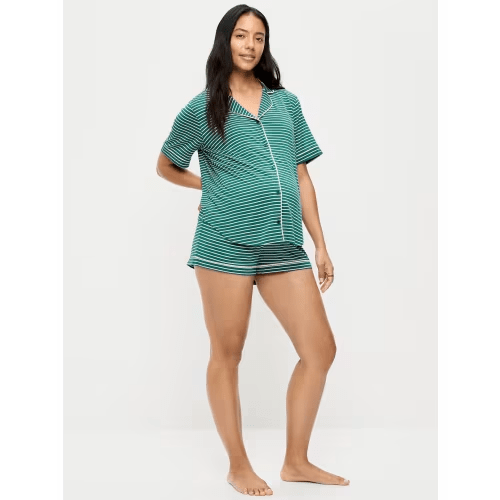 Maternity Classic Pajama Short Set Green - XL