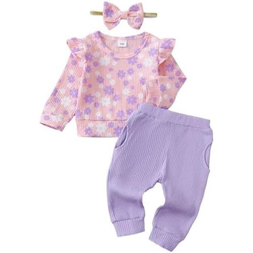 Mioglrie Toddler Baby Girl Clothes Fall Winter Sweatsuit Newborn Sweatshirt Sweat Pant Sets Outfits Infant Girls Clothing