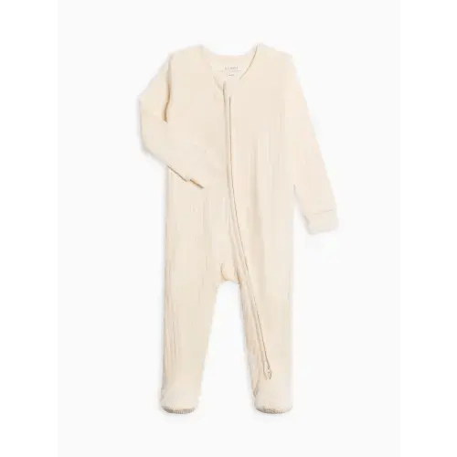 Maya Brushed Back Pointelle Footed Zipper Sleeper - Ivory - NB