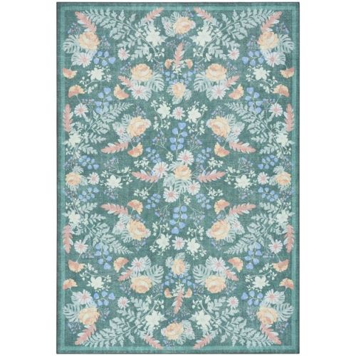 Nourison Botanical Washables 5' x 7' Green Multicolor Farmhouse Indoor Flatweave Rug