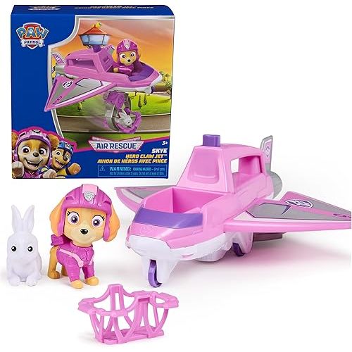 PAW Patrol: Air Rescue Skye Action Figure & Hero Claw Jet Plane with Retractable Claw, Rescue Basket & Bunny, Kids Toys for Boys & Girls Ages 3+