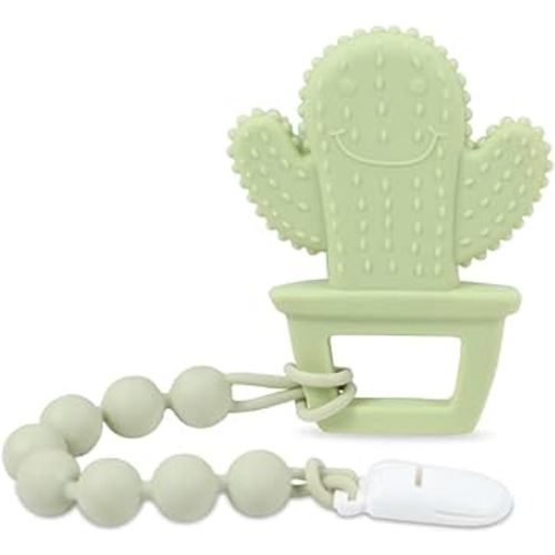 Baby Teething Toys,Food Grade Silicone Teether with One-Piece Pacifier Clip Holder,Shower Gift,Highly Effective Pain Relief for 3 Months+ Boy and Girl,BPA Free,Freezer Safe. (Yellow Cactus)