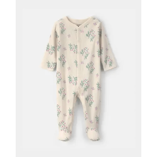 Baby Girl Floral Cotton Sleep & Play Pajamas - Ivory