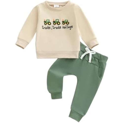 2Pcs Baby Boy Farm Outfits Long Sleeve Tractor Print Pocket Sweatshirt Pants Set Toddler Boy Tracksuit Clothes Set