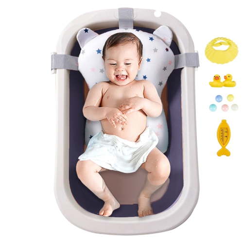 Folding Baby Bathtub Travel Bathtub Newborn Tub with Support Baby Bath Seat Shower Mat to Recline or Sit Up for 0-6Y Infants and Toddlers,31in,Blue