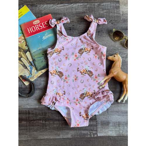 Pink Bucking Horse Swimsuit (Toddler)