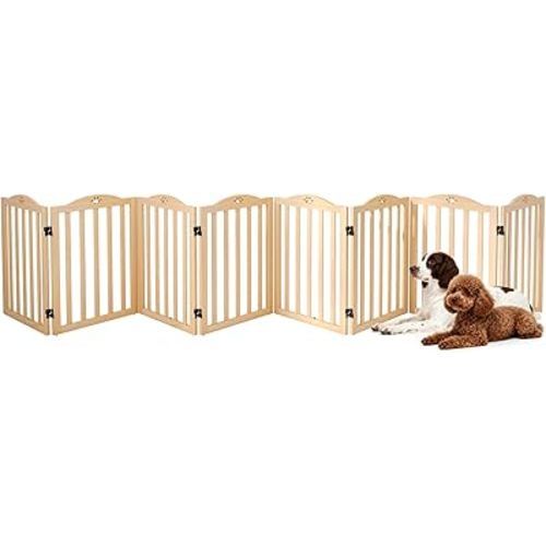 YOCAN Foldable Wooden Dog Gate, 23.6" Tall 8 Panels Indoor Puppy Gate, Freestanding Pet Dog Fence, No Assembly Portable Pet Barrier for Doorways, Stairs & Hallways