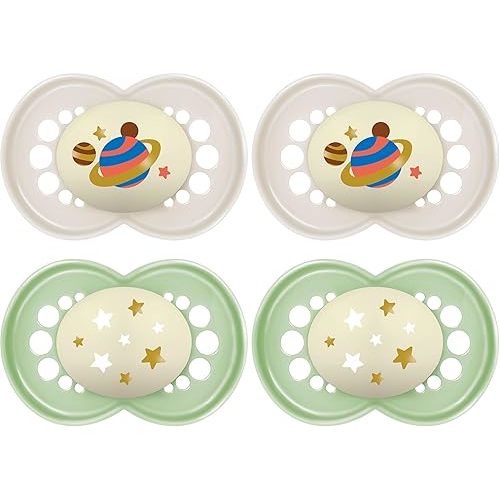 MAM Night Pacifiers (2 Count), MAM Pacifiers 6+ Months, Best Pacifier for Breastfed Babies, Glow in The Dark Pacifier, Baby Unisex Pacifier, 6-16- 2 Count (Pack of 2)
