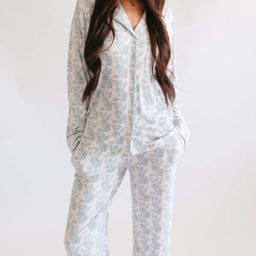 Women's Button Up Set In Blue Floral