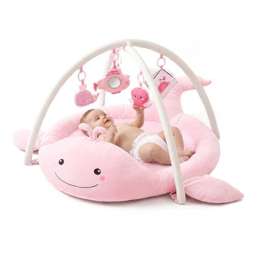 Baby Play Tummy Time Mat (Pink) | Plush Cotton Surface Play Mat with Sensory Toys, Tummy Time Gym for Newborns 0 12 Months Baby Girls Boys