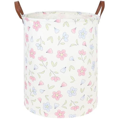 Flower Patter Laundry Hamper,Girls Laundry Basket,Waterproof foldable kid's laundry basket,Baby Girls Nursery Hamper,Gift Baskets, Girls Room Decor(Blue flower)