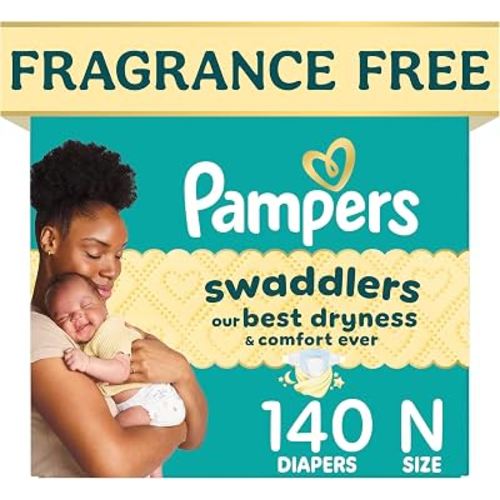Pampers Swaddlers Newborn Diapers, Size Newborn (10 lbs), 140 Count, Fragrance Free, Hypoallergenic, Absorbent, Pediatrician Recommended, Skin Safe