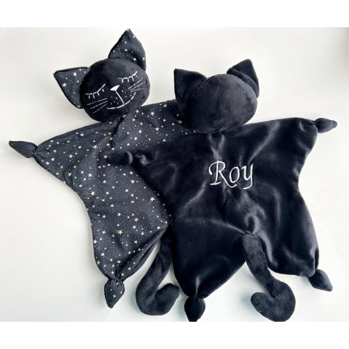 Personalized Black Cat Baby Lovey Blanket, Plush Snuggle