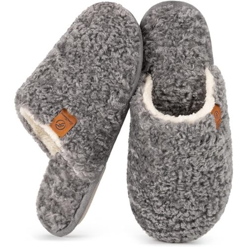 EverFoams Women's Fuzzy Slip-on Slippers Warm Cozy Soft Lightweight Memory Foam Indoor House Shoes