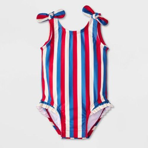 Baby Girls' Striped One Piece Swimsuit - Cat & Jack™ Red/White/Blue 9M
