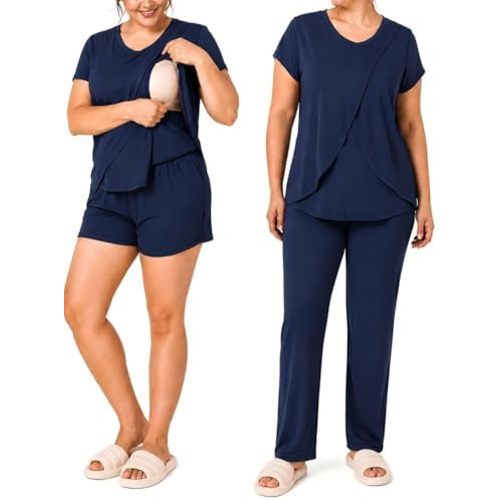 Rnxrbb 3 PCS Women Nursing Pajamas Set Postpartum Maternity Pj with Pockets