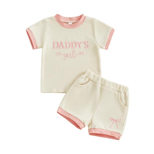 Kupretty Toddler Baby Girl Clothes 3 6 12 18 24 Month 2T 3T Summer Outfit Embroidery Daddy's Girl Shirts + Shorts Set