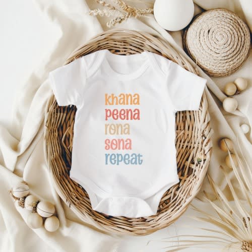 Eat Play Sleep Repeat Baby Onesie Bodysuit Funny Sayings Hindi Gujrati South Asian Baby Gift Funny Baby Shower Gift