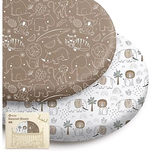 Pack and Play Sheets Fitted, Mini Crib Sheets 2-Pack for Pack N Play Mattress, Stretchy Playpen Sheet for Boys Girls, Softness and Breathable, 38" x 26"