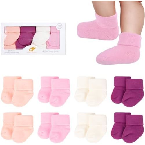 8 Pairs Newborn Socks Thick Cotton Terry Turn Cuff Baby Socks 0-6 Months Cute Gifts for Preemie Infant Girl Boy