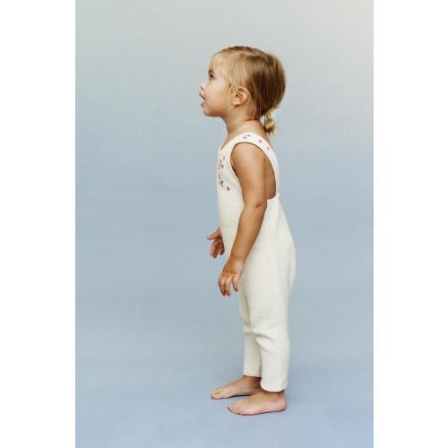 6-9 Months LONG KNIT OVERALLS WITH CROSS-STITCH DETAILS - Ecru | ZARA United States