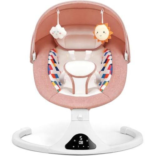 Baby Swings for Infants Remote Control 5-Speed Timer 12 Melodies Pink | Portable for Indoor/Outdoor,12 Melodies & Bluetooth/USB Music,3 Timer 8/15/30Min,5 Point Harness Belt,Up to 20 lbs